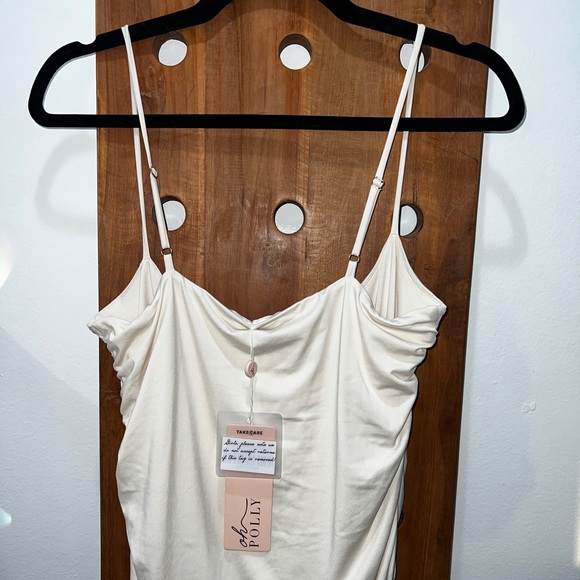 🆕 Oh Polly Ruched Bodycon Mini Dress in Oyster White - Picture 9 of 16